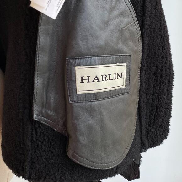 Harlin Genuine Shearling Sheepskin Motorcycle Leather Coat Wrist Buckles size 4 - Picture 11 of 12